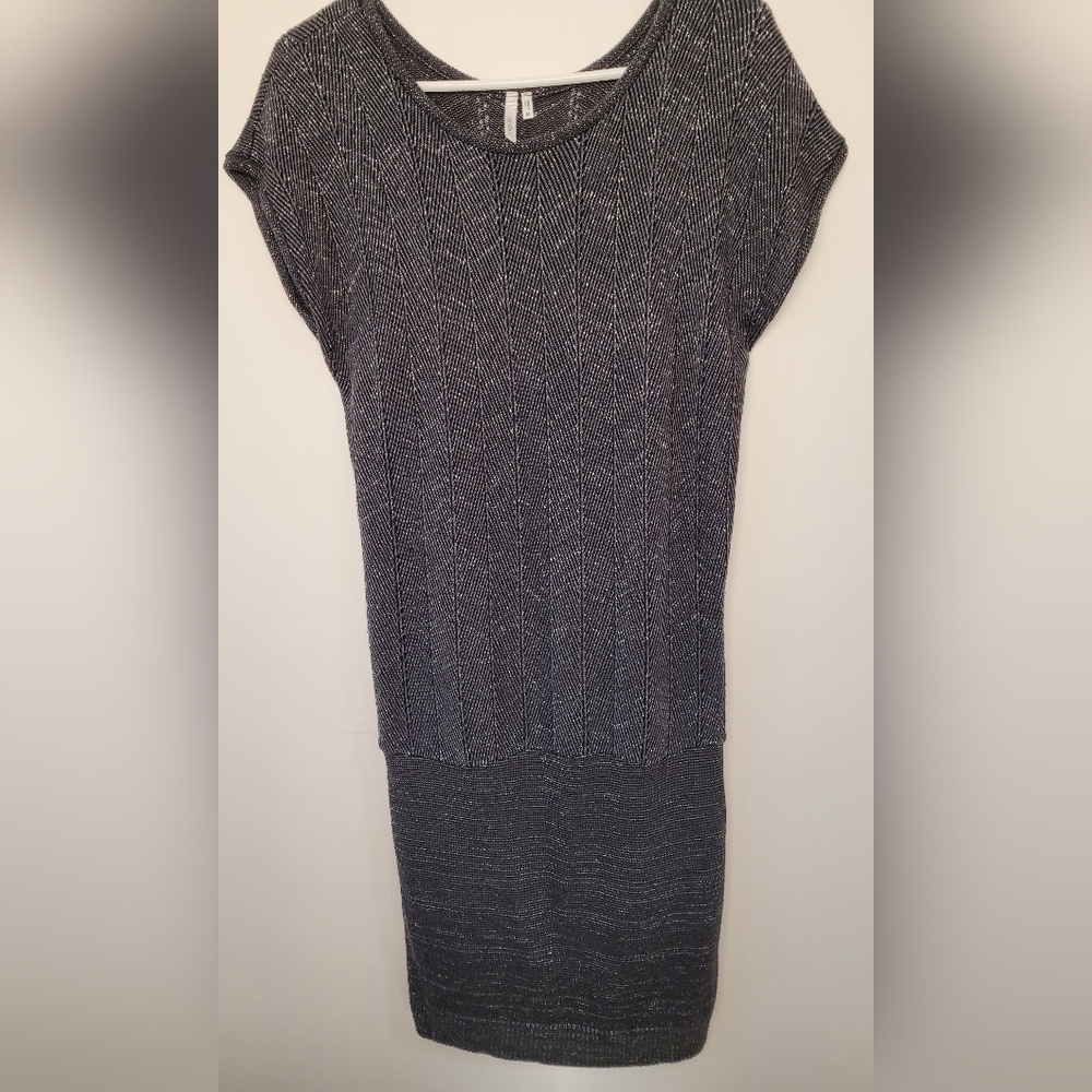 Studio Y Knit Black Dress With Silver Thread and attached tank dress Medium.
